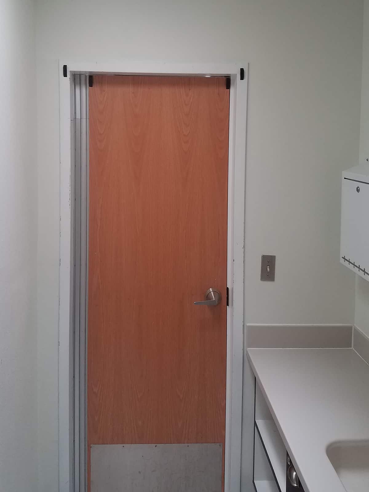 Hospital door with Top Door Alarm sensors